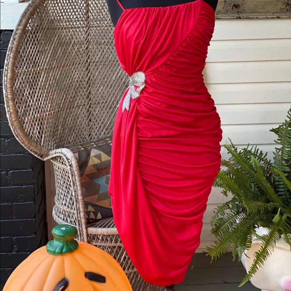 1980s red cocktail dress